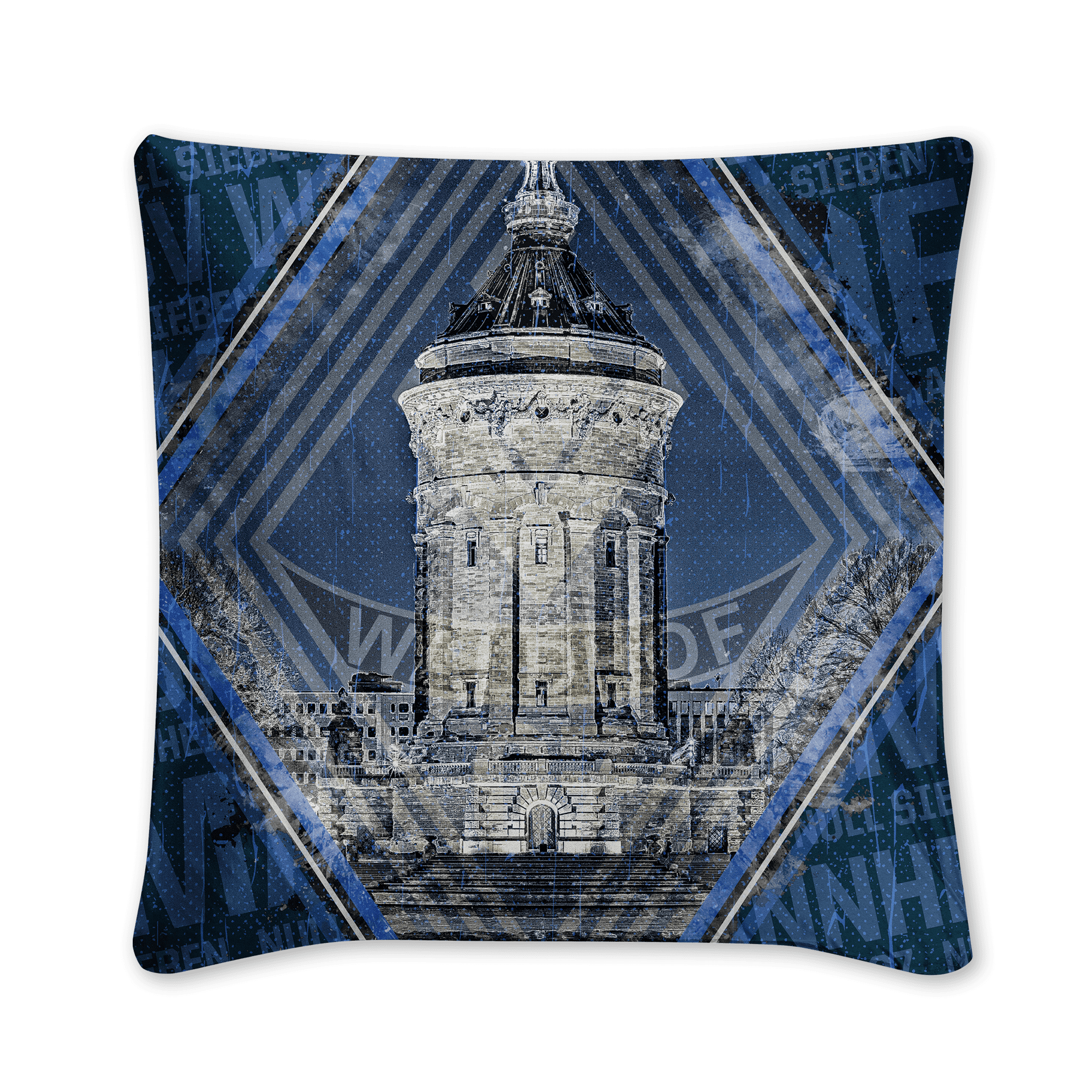 Kissen - Wasserturm blau