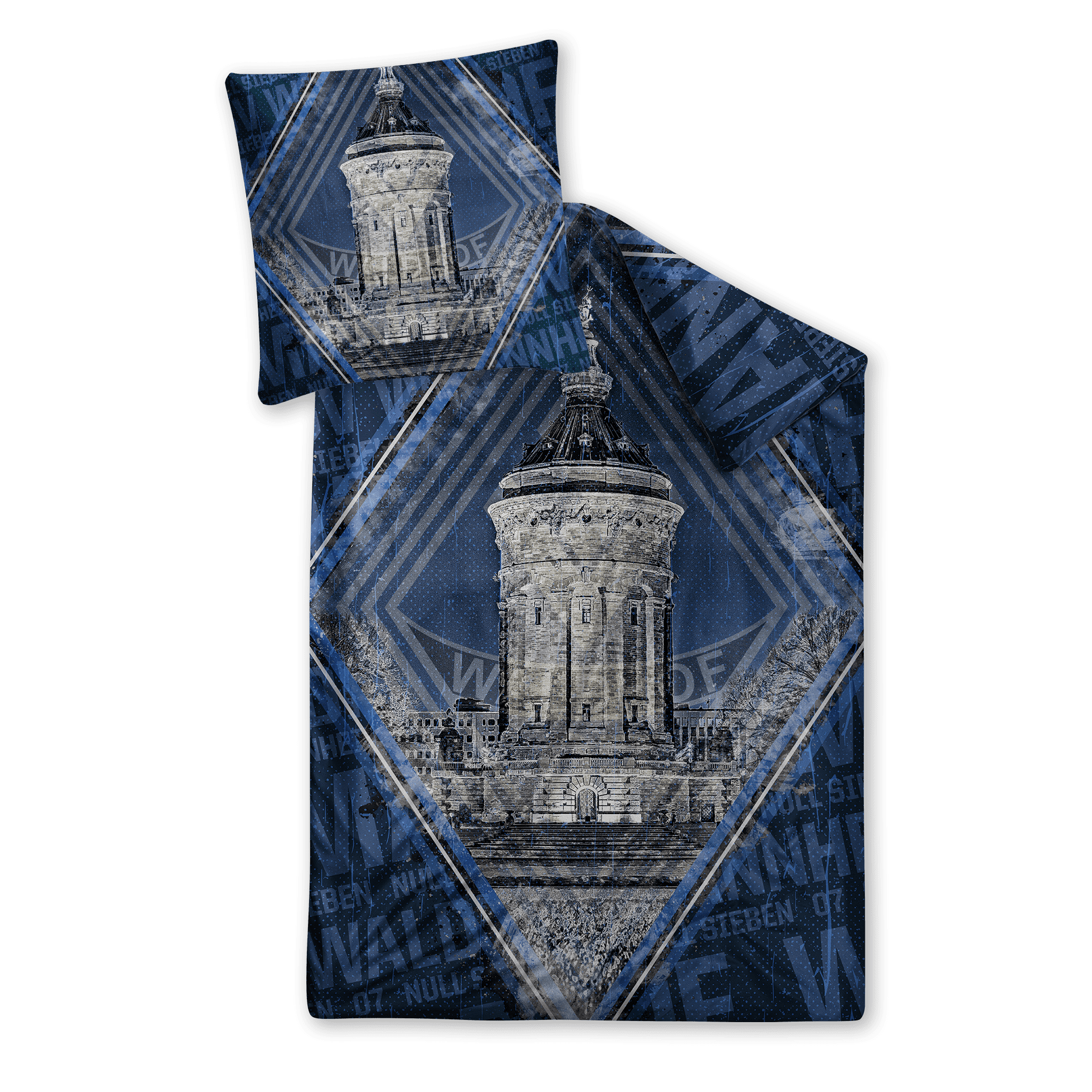 Bettwäsche - Wasserturm blau